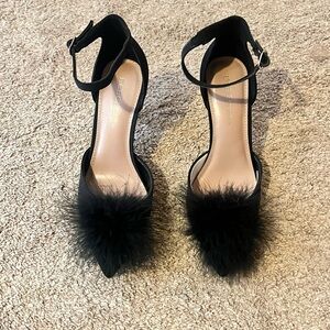 BCBGeneration Black Fur-Accent Heels